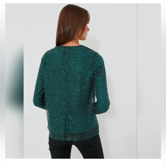 Tuckernuck Hyacinth House Gemma Sequin Blouse XS Green Holiday Glam NWT - Picture 5 of 6